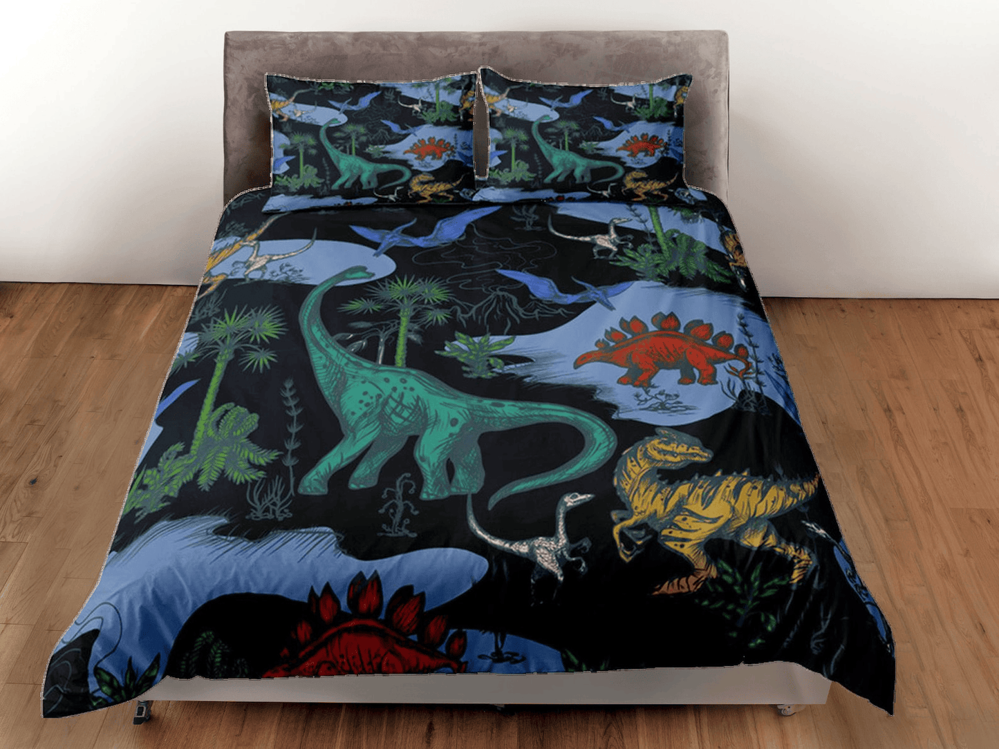 Dinosaur Bedding Set Pre Hiistoric Era Dinosaurs Duvet Covers Black Green Unique Gift