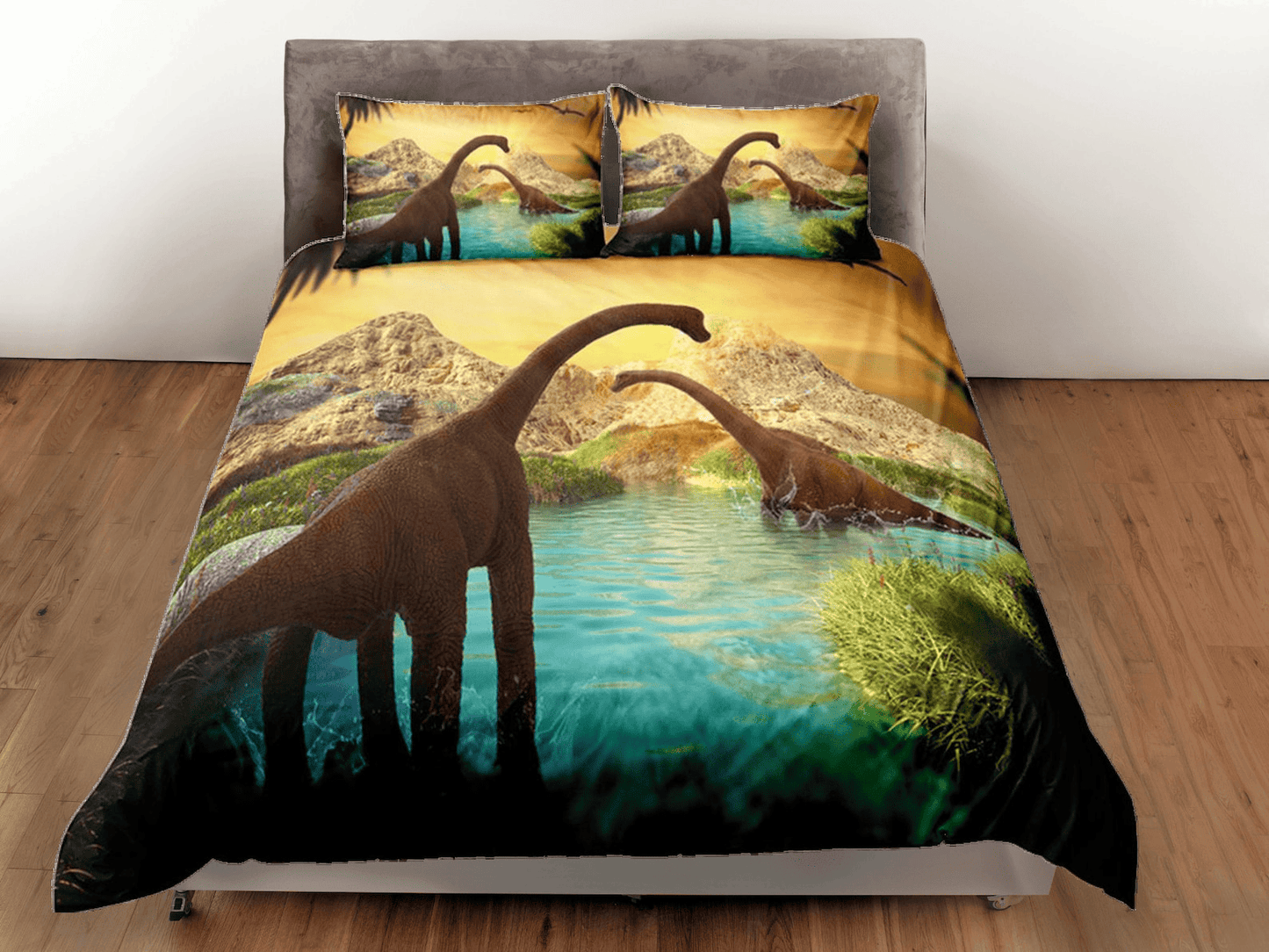 Dinosaur Bedding Set Brachiosaurus In Prehistoric Age Duvet Covers Colorful Unique Gift