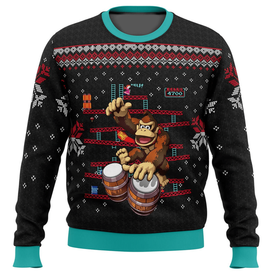 Mario Sweatshirt Donkey Kong Gameplay Christmas Pattern Sweatshirt Black Unisex