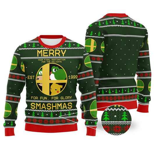 Mario Sweatshirt Marry Smashmas For Fun For Glory Sweatshirt Green Unisex