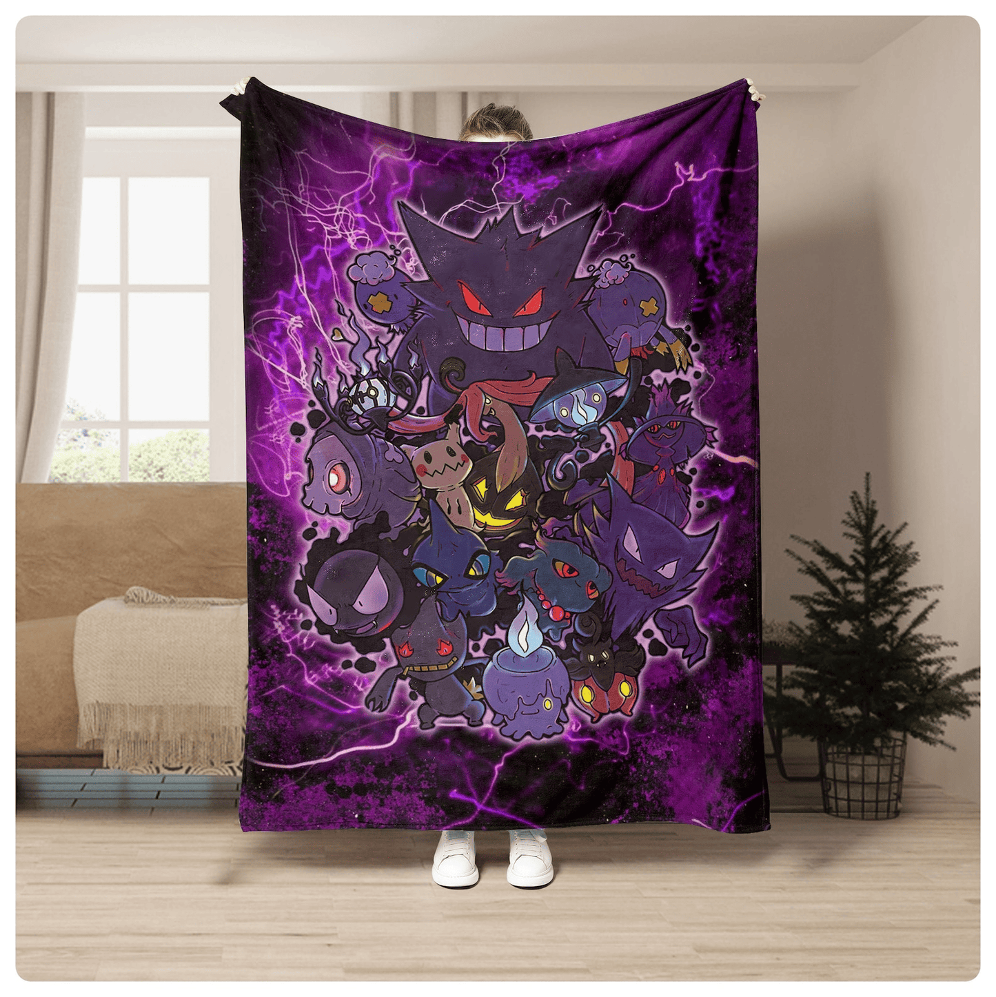 PKM Blanket PKM Ghost Type Gengar Litwick Gastly Blanket Purple