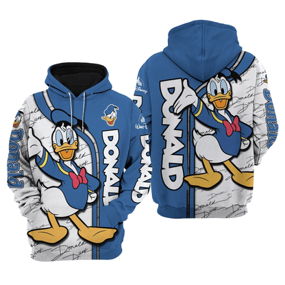 DN Donald Hoodie Donald Duck Graphic Signature Pattern Hoodie White Blue Unisex