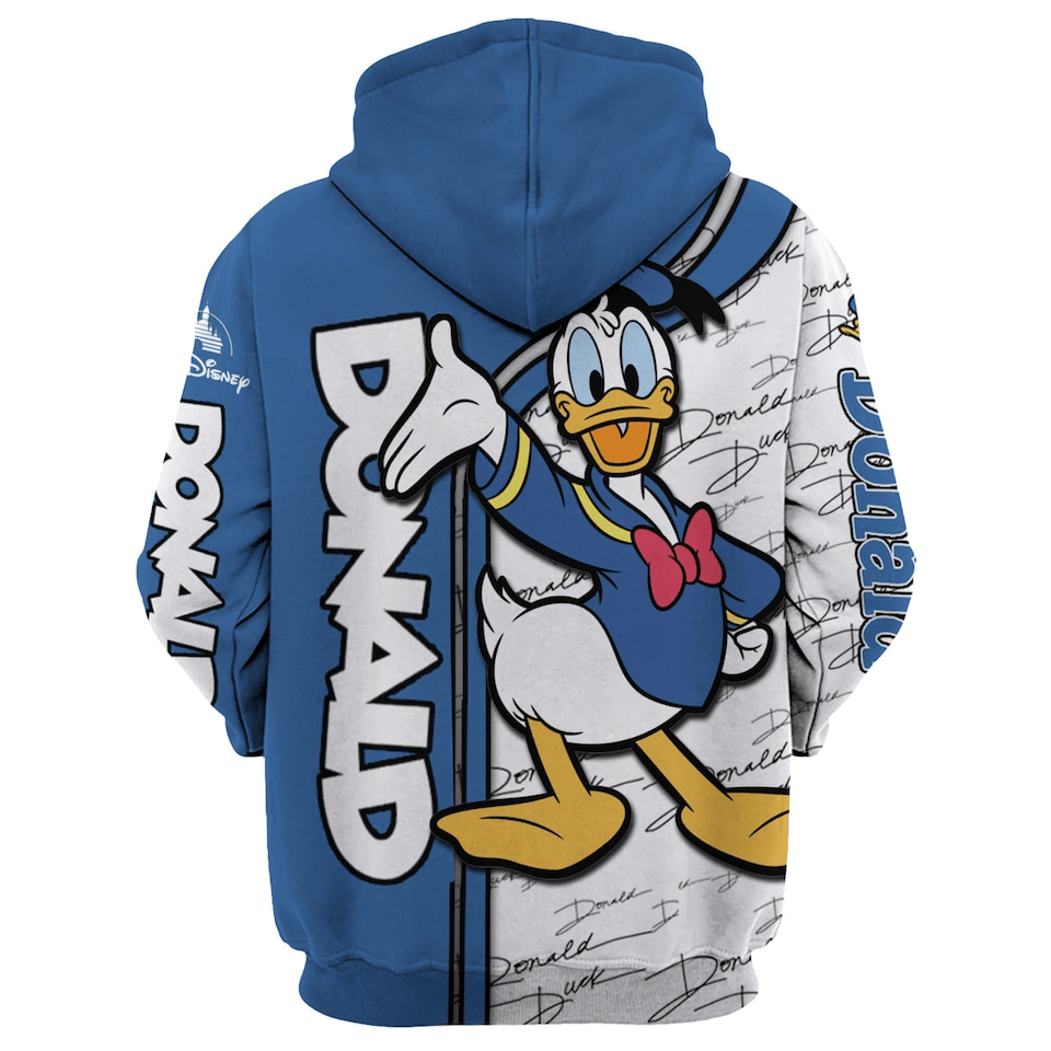 DN Donald Hoodie Donald Duck Graphic Signature Pattern Hoodie White Blue Unisex