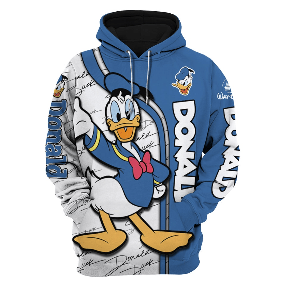 DN Donald Hoodie Donald Duck Graphic Signature Pattern Hoodie White Blue Unisex