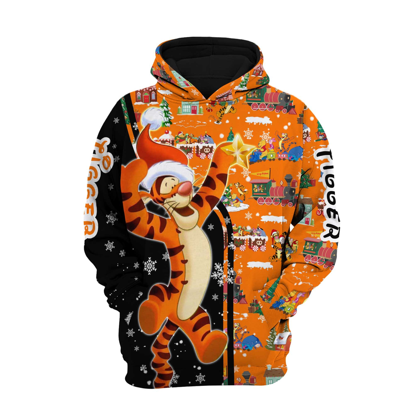 WTP Hoodie Santa Claus Tigger Christmas Pattern Hoodie Blak Orange Unisex