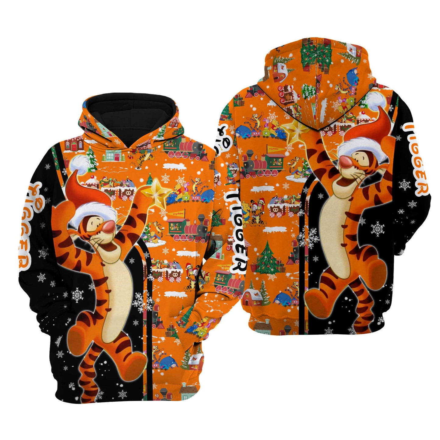 WTP Hoodie Santa Claus Tigger Christmas Pattern Hoodie Blak Orange Unisex