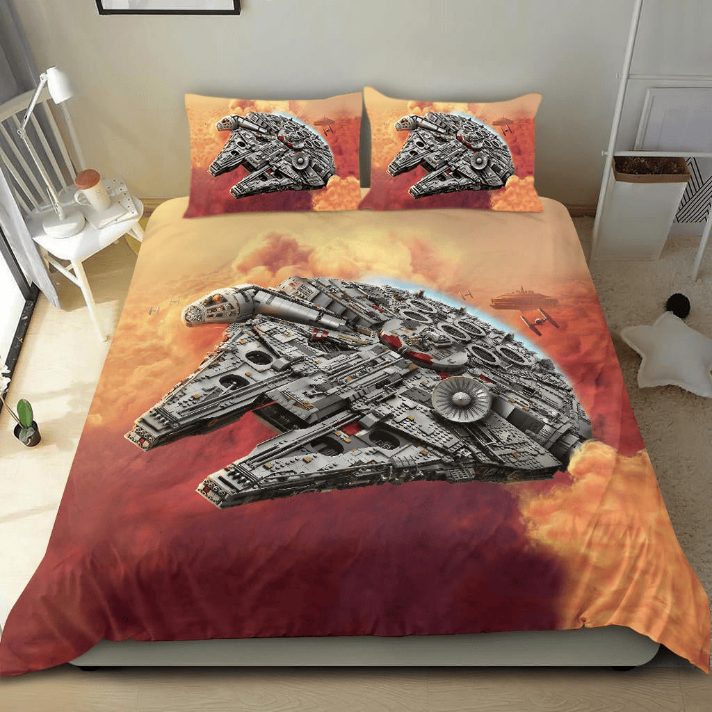 SW Bedding Set Millennium Falcon Spaceship Graphic Duvet Covers Orange Unique Gift