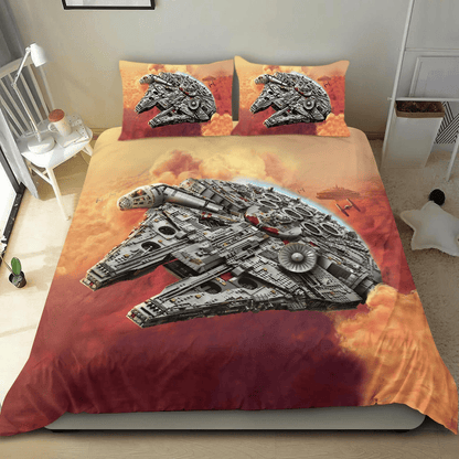 SW Bedding Set Millennium Falcon Spaceship Graphic Duvet Covers Orange Unique Gift