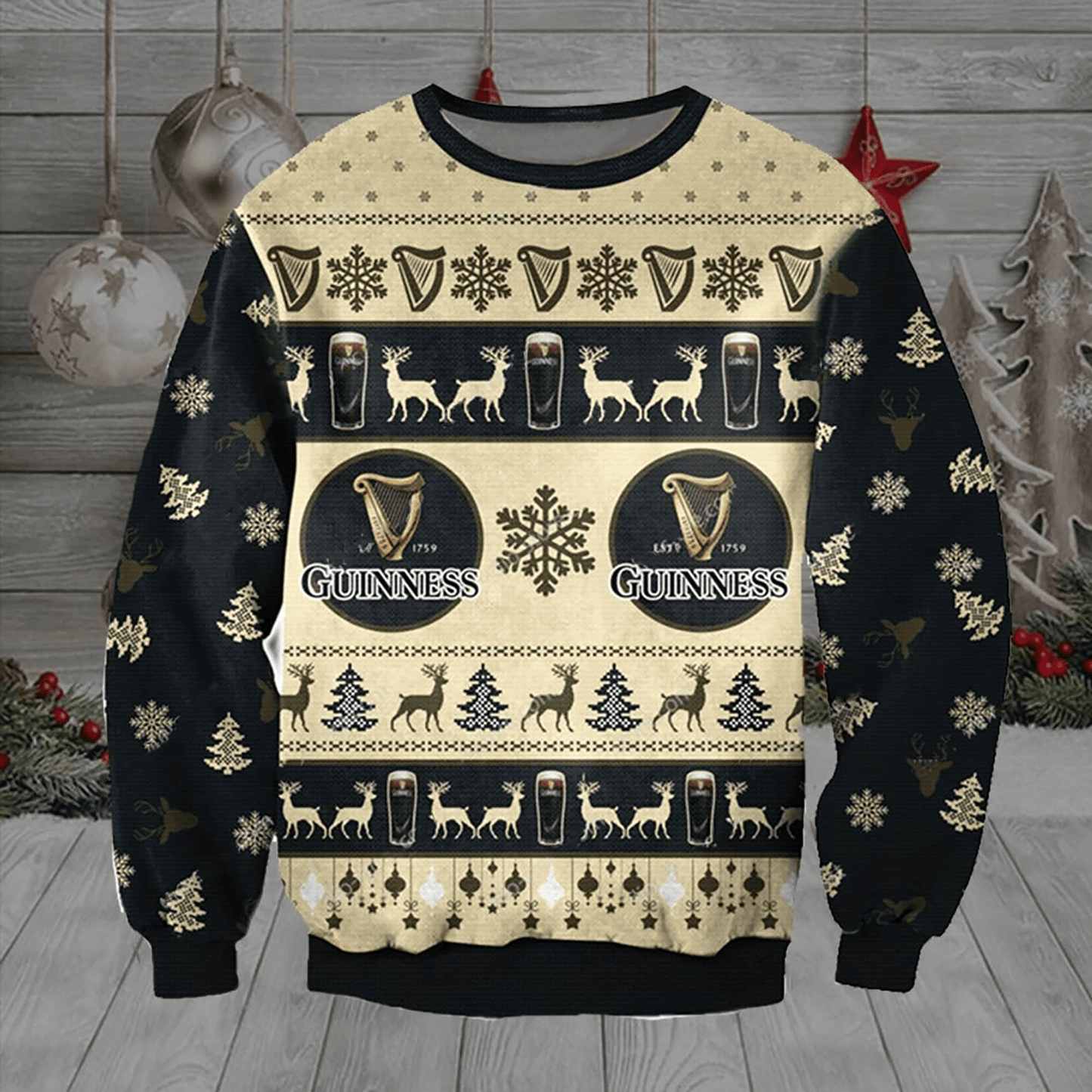 Guinness Sweatshirt Guinness 1759 Logo Christmas Pattern Sweatshirt Black White Unisex