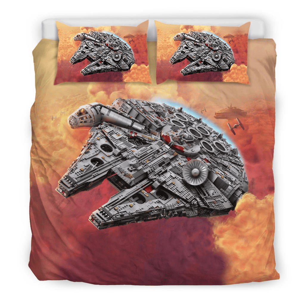 SW Bedding Set Millennium Falcon Spaceship Graphic Duvet Covers Orange Unique Gift