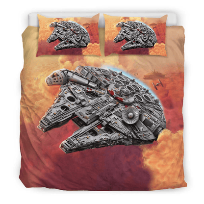 SW Bedding Set Millennium Falcon Spaceship Graphic Duvet Covers Orange Unique Gift