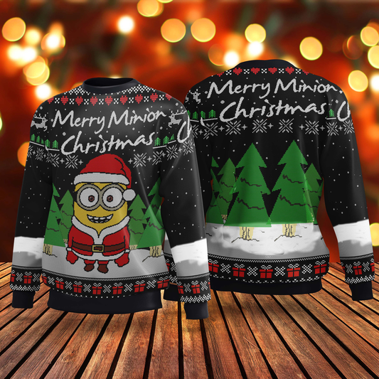 Minion Sweatshirt Merry Minion Christmas Sweatshirt Black Unisex