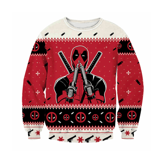 Deadpool Sweatshirt MV Deadpool Smoking Symbol Pattern Sweatshirt Red Unisex