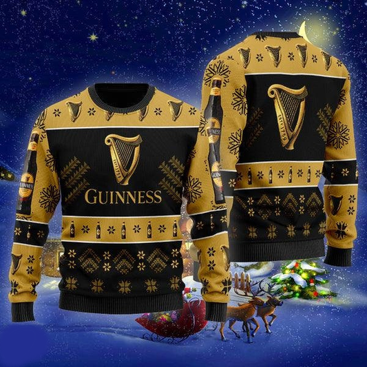 Guinness Sweatshirt Guinness Logo Snowflakes Pattern Sweatshirt Black Brown Unisex