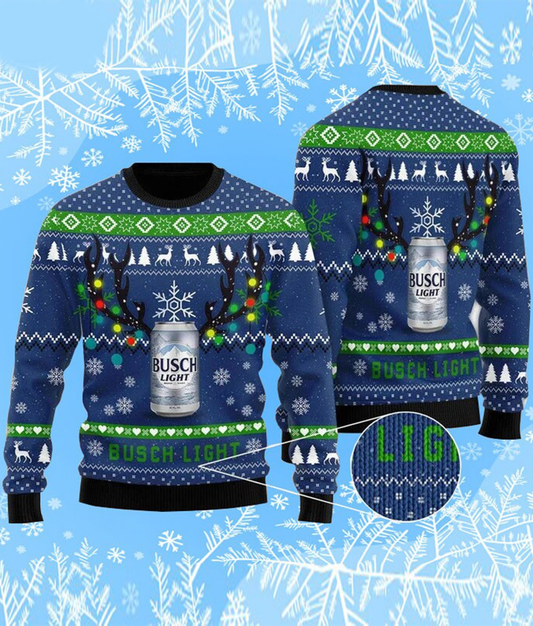 Busch Light Sweatshirt Xmas Deer Busch Light Sweatshirt Blue Unisex