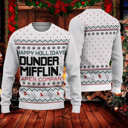 The Office Sweatshirt The Office Happy Holliday Dunder Mifflin Sweatshirt White Unisex