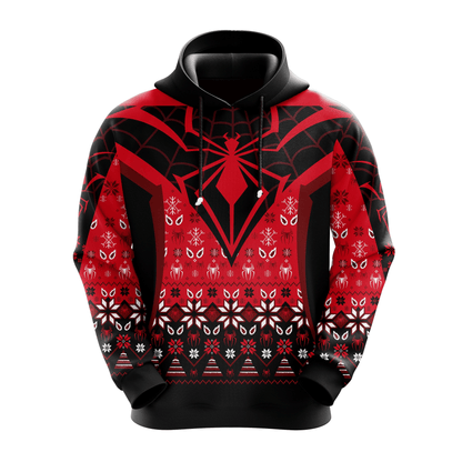 Spiderman Hoodie MV Spiderman Symbol And Christmas Pattern Hoodie Red Black Unisex