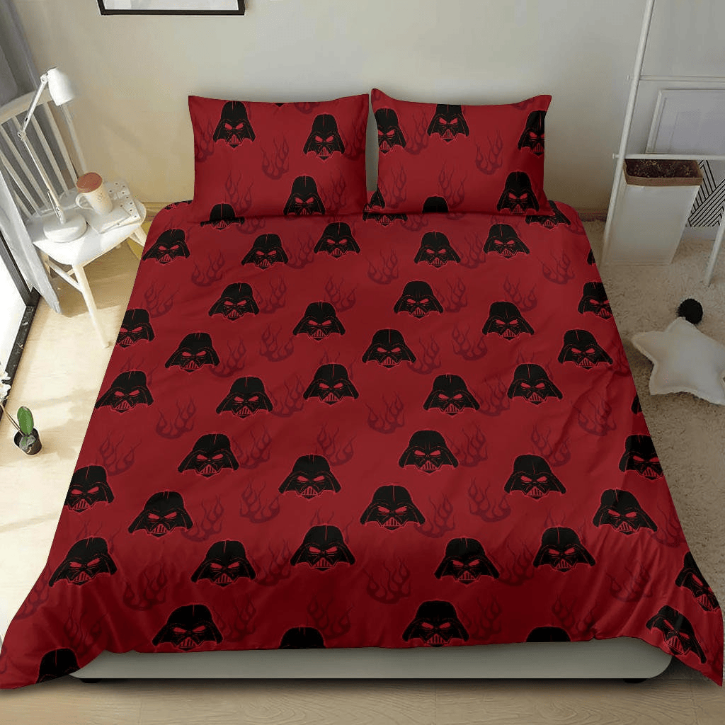 SW Bedding Set Darth Vader Helmet Pattern Duvet Covers Red Unique Gift