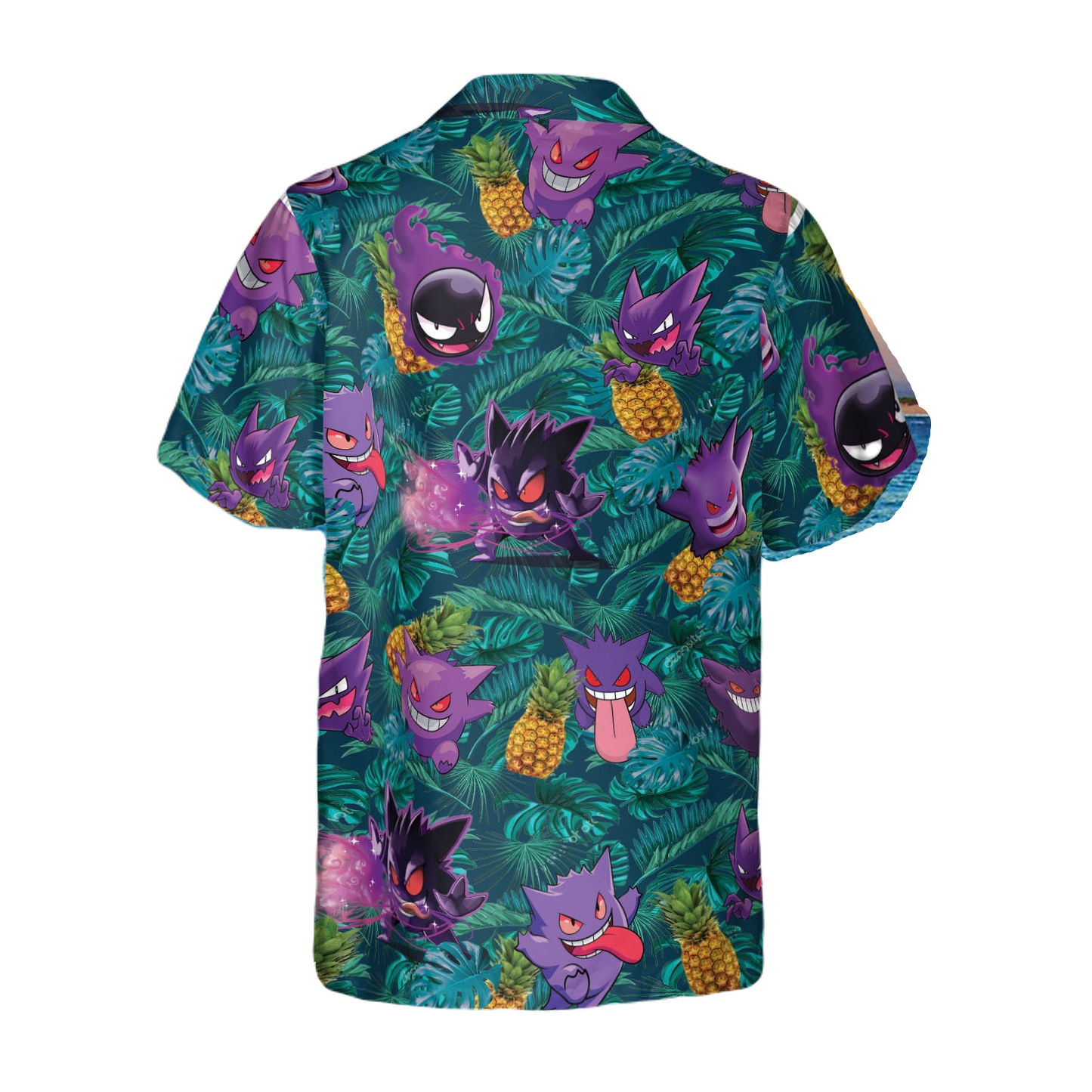 PKM Hawaii Shirt Gengar Ghost PKM Pineapples Pattern Aloha Shirt Green Unisex