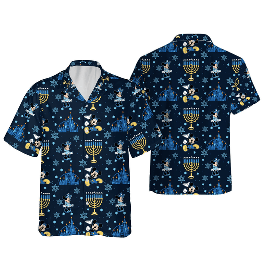 Hanukkah Hawaii Shirt MK And Minnie Menorah Aloha Shirt Blue Unisex