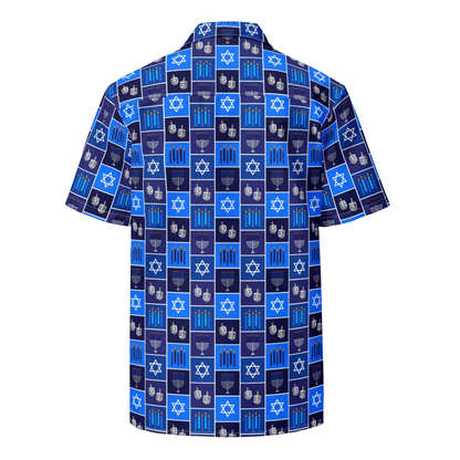 Hanukkah Hawaii Shirt Hanukkah Blocks Dreidel Star Of David Aloha Shirt Blue Unisex