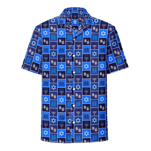 Hanukkah Hawaii Shirt Hanukkah Blocks Dreidel Star Of David Aloha Shirt Blue Unisex