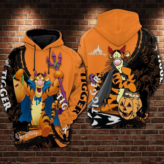 DN Halloween Hoodie Winnie The Pooh Hoodie Evil Cosplay Tigger Halloween Orange Hoodie