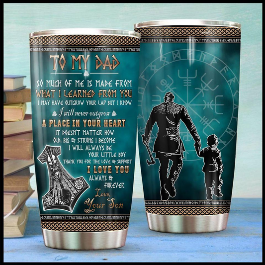 Unifinz Viking Father And Son Tumbler Cup 20 oz A Place In Your Heart Cool Tumbler 20 oz Viking Travel Mug Father's Day Gift Gift For Dad 2022