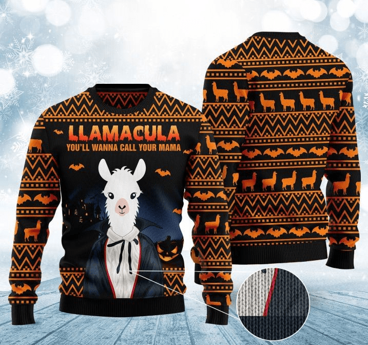 Llama Sweater Llamacula You'll Wanna Call Your Mama Halloween Ugly Sweater