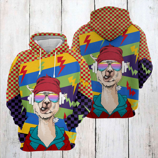 Llama Hoodie Headphone Cool Llama Multicolor Hoodie