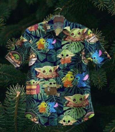  SW Hawaiian Shirt Baby Yoda Grogu Stitch Cute Green Hawaii Aloha Shirt