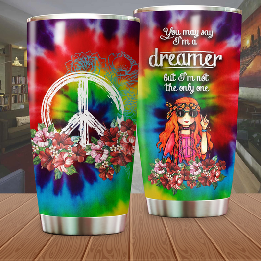  Hippie Tumbler 20 Oz You May Say I'm A Dreamer But I'm Not The Only One Peace Symbol Tie Dye Tumbler Cup 20 Oz