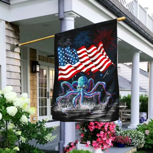 Unifinz 4th Of July Flags Octopus Happy Independence Day Flag Fourth Of July Gift  4th Of July House Flag 2022