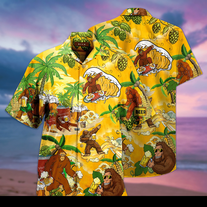 Unifinz Bigfoot Aloha Shirt Yellow Bigfoot Beer Hawaiian Shirt Bigfoot Hawaii Shirt 2023