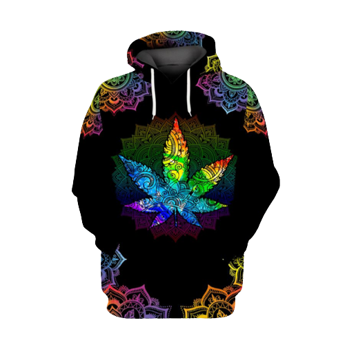  Hippie Sweatshirt Leaf Mandala Multicolor Black Hoodie Sweatshirt Adult Full Size Unisex