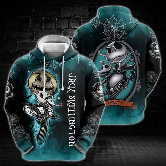  Nightmare Before Christmas Hoodie Jack Skellington Oogie Boogie Blue Hoodie Full Print Full Size