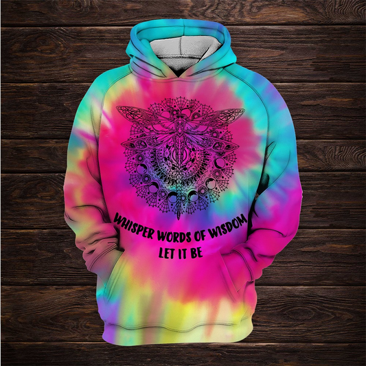  Hippie T-shirt Whispered Words Of Wisdom Let It Be Dragonfly Tie Dye Pink Blue T-shirt Hoodie Adult Full Size Full Print