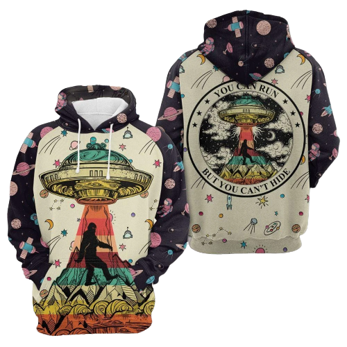 Unifinz Bigfoot UFO Hoodie You Can Run But You Can't Hide Space Pattern Hoodie Apparel Adult Unisex Full Print 2022