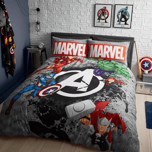 MV Bedding Set Avengers Logo And Heroes Duvet Covers Gray Unique Gift