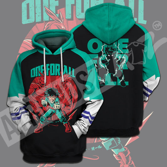  My Hero Academia T-shirt All Might Midoriya Izuku One For All Green Black T-shirt Hoodie Adult Full Print