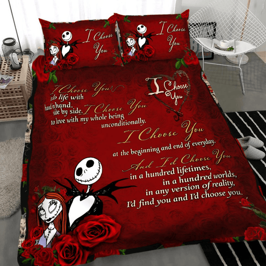 TNBC Bedding Set Jack Sally I Choose You Rose Pattern Duvet Covers Red Unique Gift