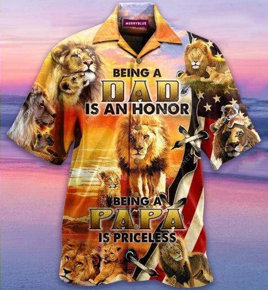 Unifinz Father's Day Gift Father Hawaii Shirt Lion Being A Dad Is An Honor Being A Papa Hawaiian Shirt Father Aloha Shirts Gifts For Dad 2022