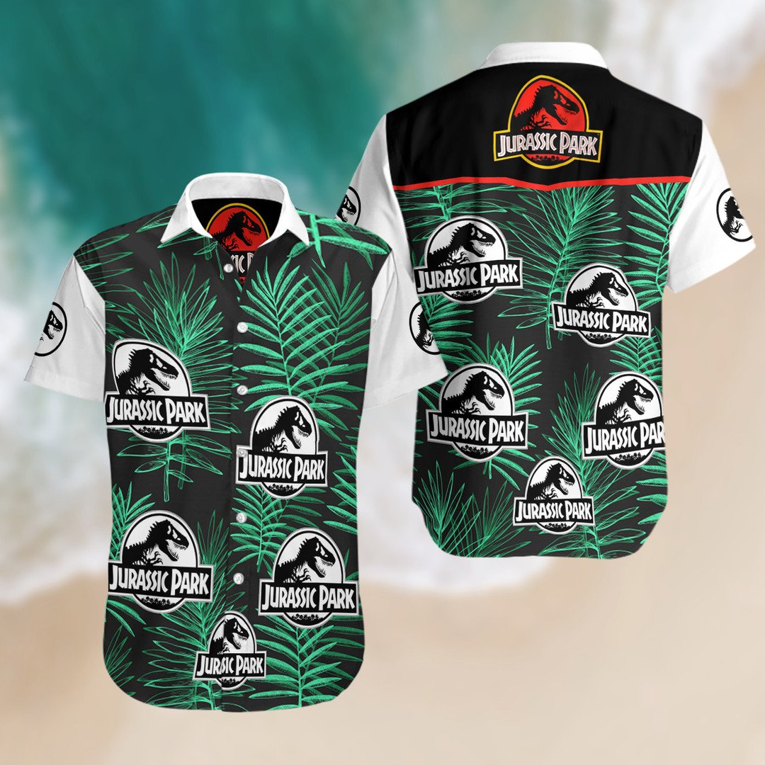 Unifinz Jurassic Park Hawaiian Shirt Jurassic Park Symbol Palm Leaves Green Hawaii Shirt Jurassic Park Aloha Shirt 2023