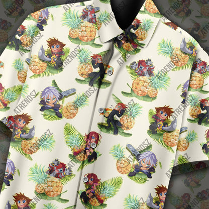  Kingdom Hearts Hawaiian Shirt Sora Riku Kairi Pinapple Pattern Hawaii Aloha Shirt