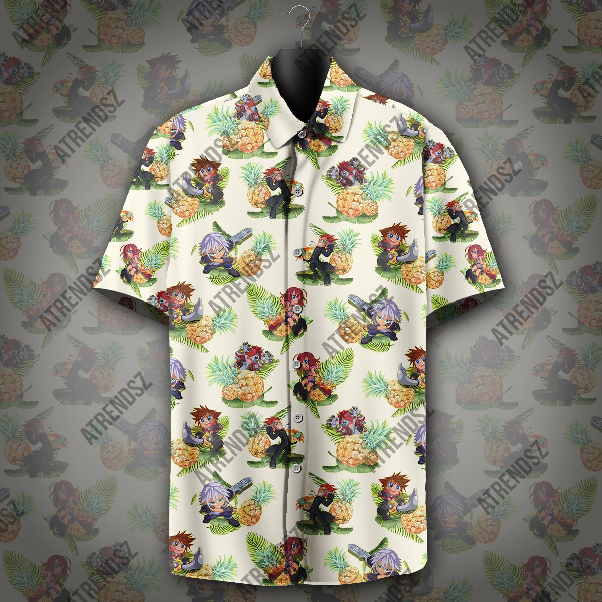  Kingdom Hearts Hawaiian Shirt Sora Riku Kairi Pinapple Pattern Hawaii Aloha Shirt