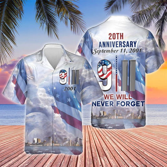 Patriot Day Hawaiian Shirt September 11th 20 Years Anniverary Blue Sky Hawaii Aloha Shirt September 11th Hawaii Shirt