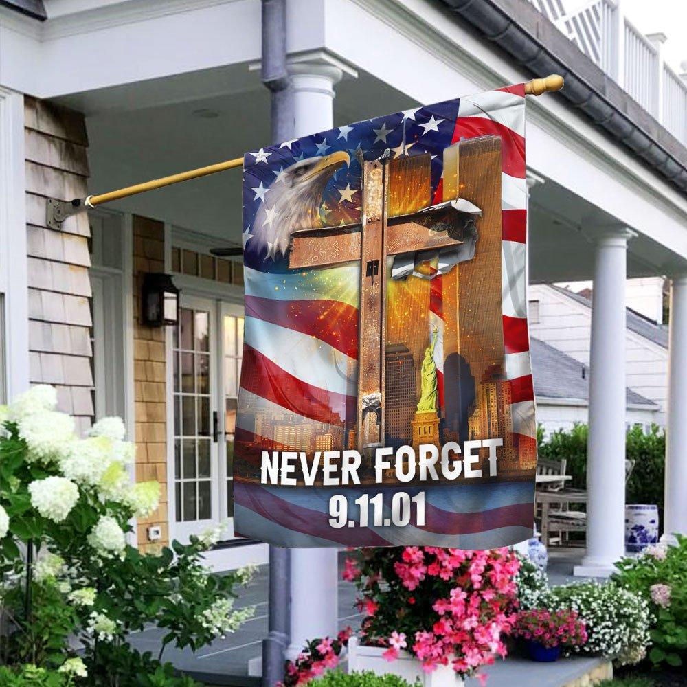 Patriot Day House Flag September 11th Flags Never Forget 09-11-01 Eagle Jesus Cross House Flag
