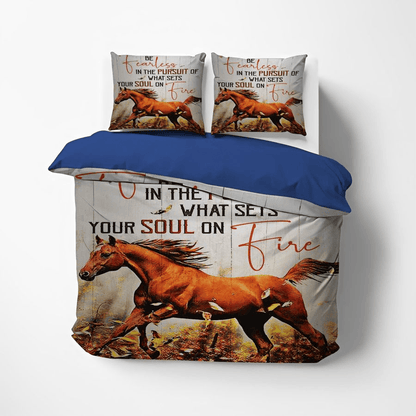 Horse Bedding Set Set Your Soul On Fire Duvet Covers White Brown Unique Gift