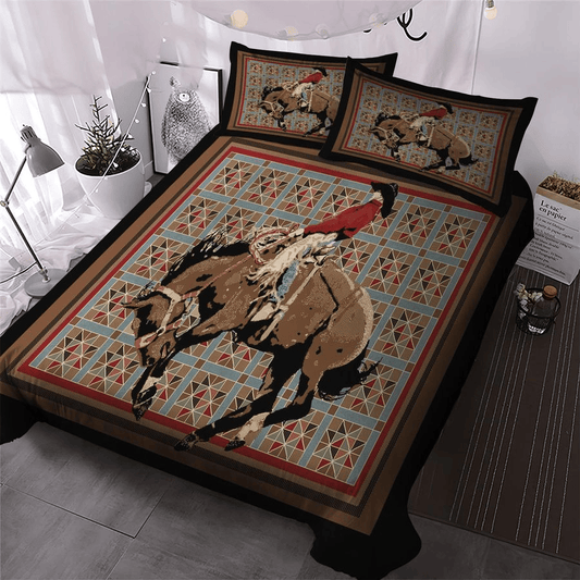 Horse Bedding Set Cowboy Galloping Horse Graphic Duvet Covers Brown Unique Gift