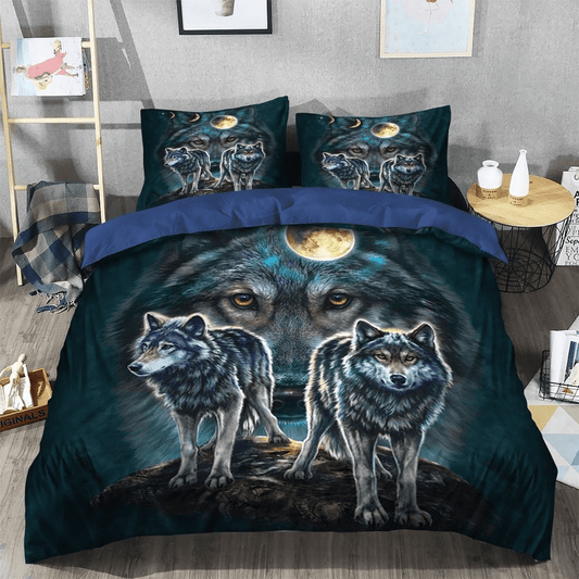 Wolf Bedding Set Wolves In The Moonlight Duvet Covers Blue Unique Gift